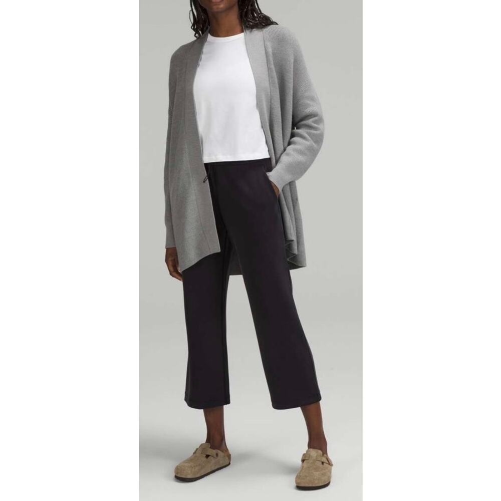 Lululemon Open Front Ribbed Cardigan Sweater Gray Size 6 Cotton Blend